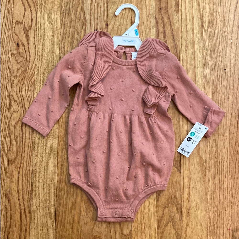 Carter's Pink Bodysuit with Collar and Pleat Detail